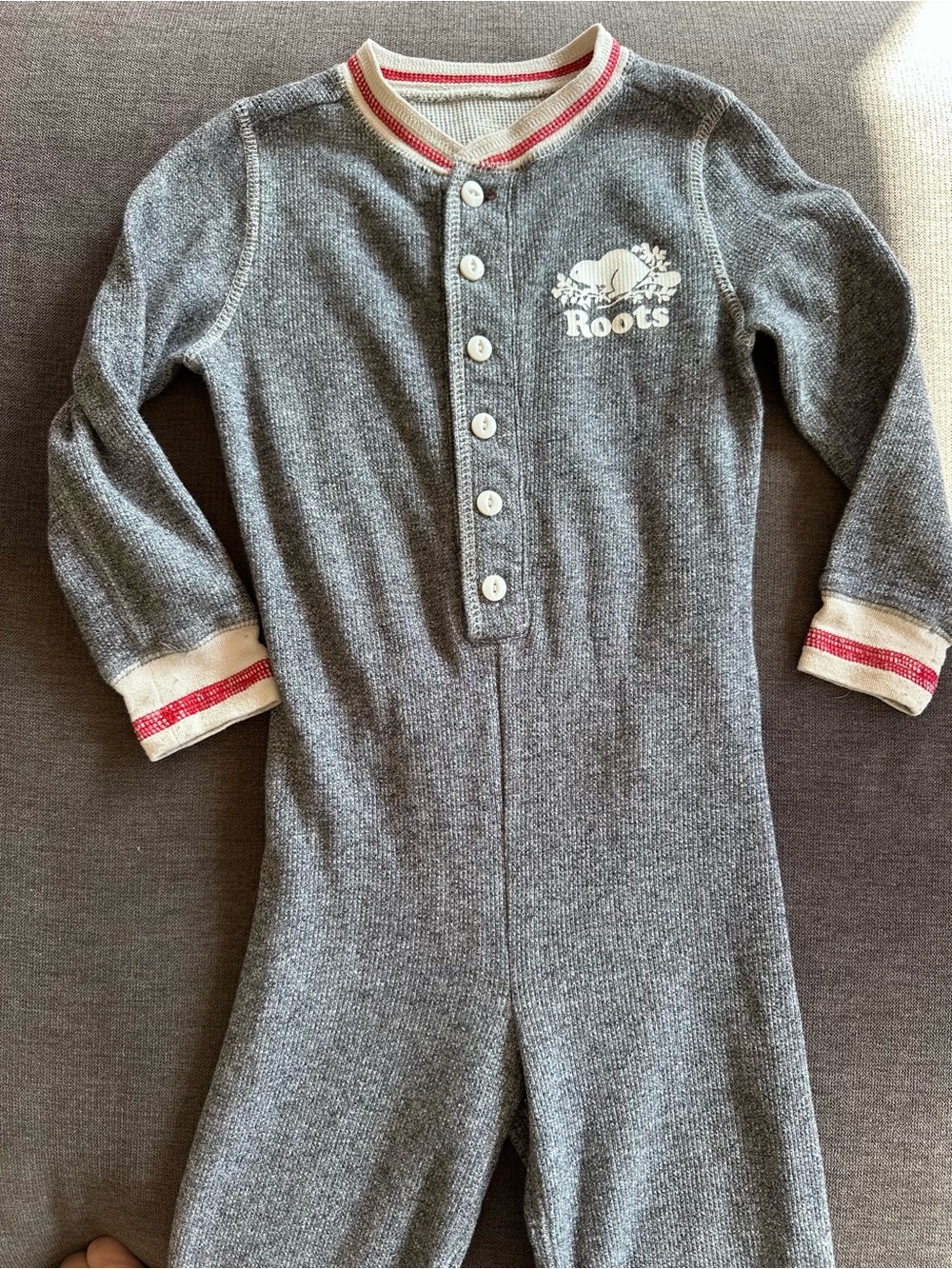 Roots Cabin Waffle Romper Cozy Grey 4T